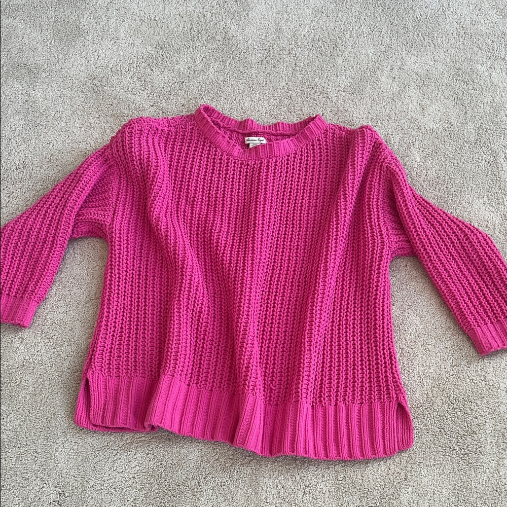 American Eagle Outfitters Fuchsia Crew Neck Sweater